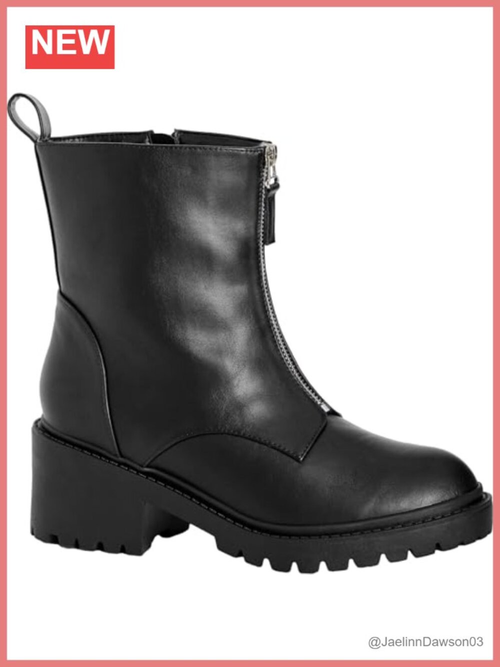 Wide Fit Zelda Zip Ankle Boot Faux Leather Block Heel Round Toe Bootie